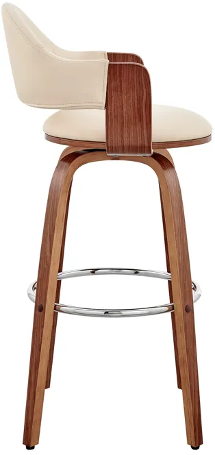 Daxton 26" Cream Faux Leather and Walnut Wood Bar Stool