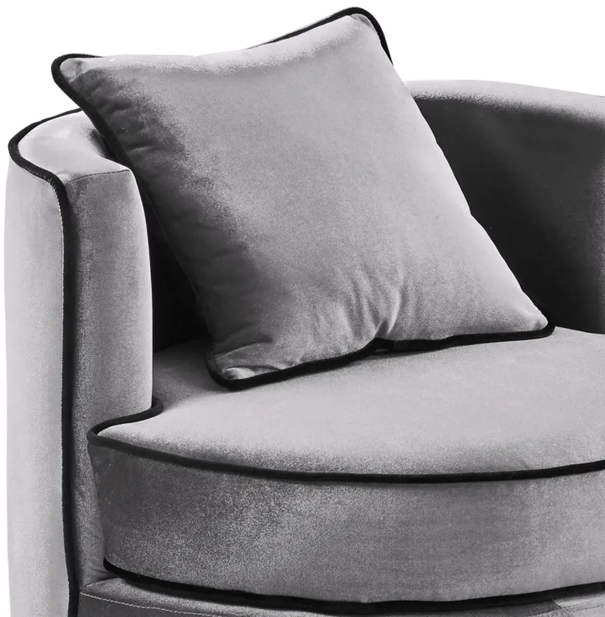 Truly Contemporary Swivel Chair in Gray Velvet and Black Velvet Piping