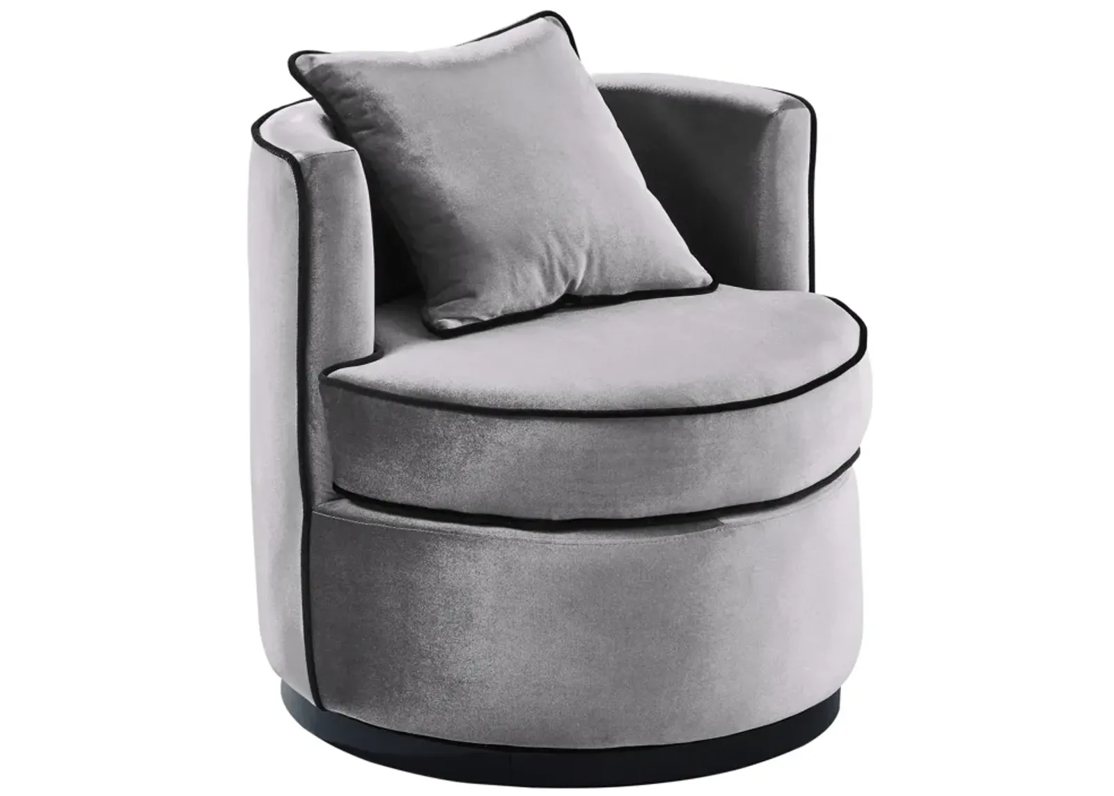 Truly Contemporary Swivel Chair in Gray Velvet and Black Velvet Piping