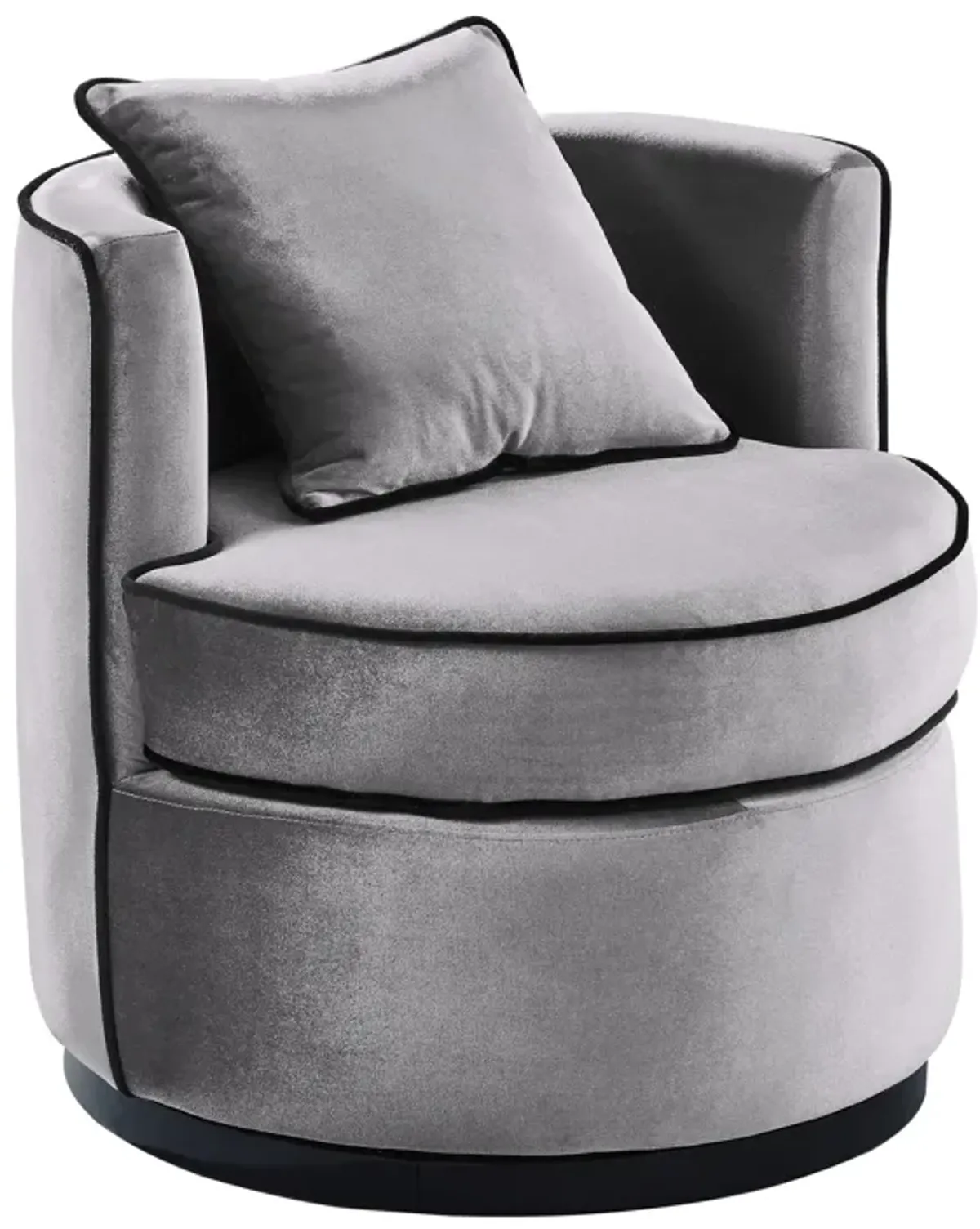 Truly Contemporary Swivel Chair in Gray Velvet and Black Velvet Piping