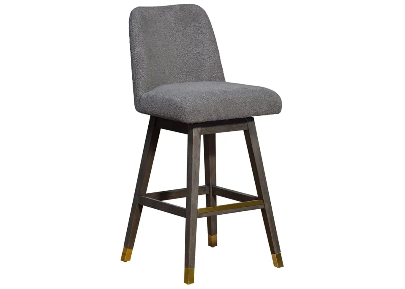 Amalie Swivel Bar Stool in Gray Oak Wood Finish with Gray Boucle Fabric