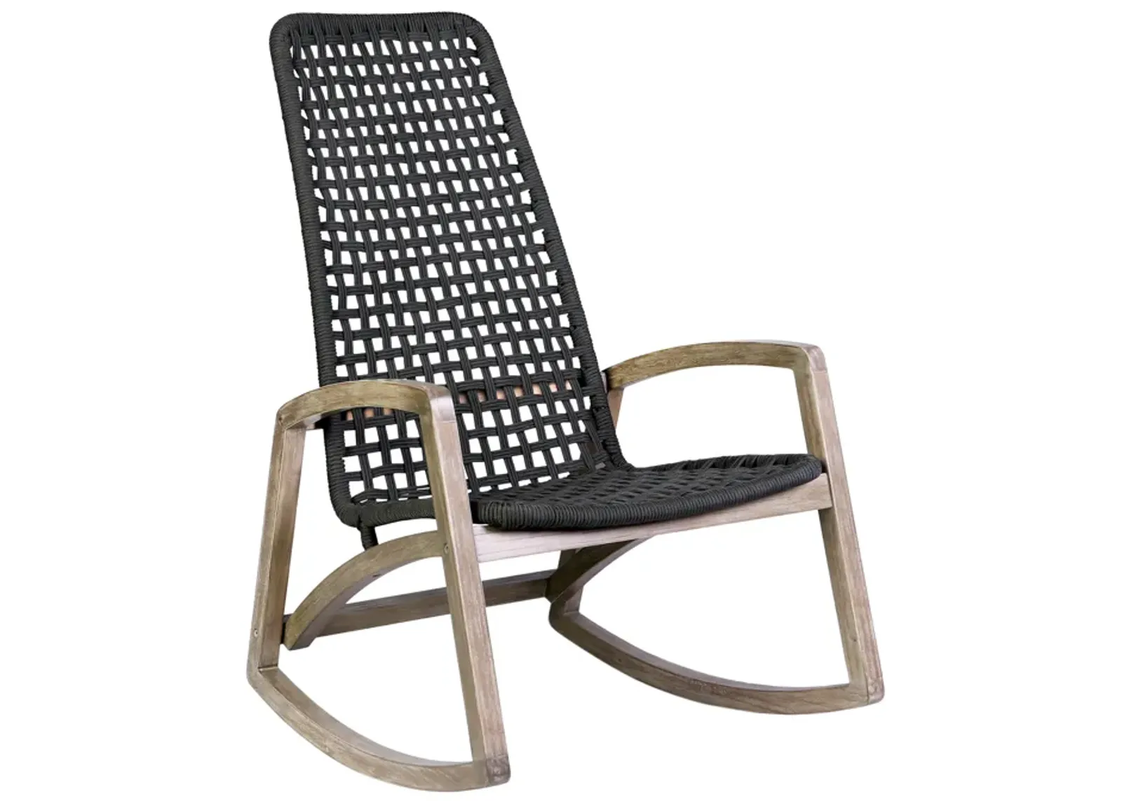 Sequoia Outdoor Patio Rocking Chair in Light Eucalyptus Wood and Charcoal Rope