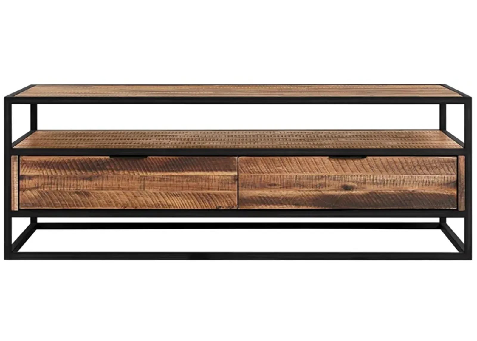 Ludgate Rectangle Coffee Table with Shelf in Acacia and Black Metal