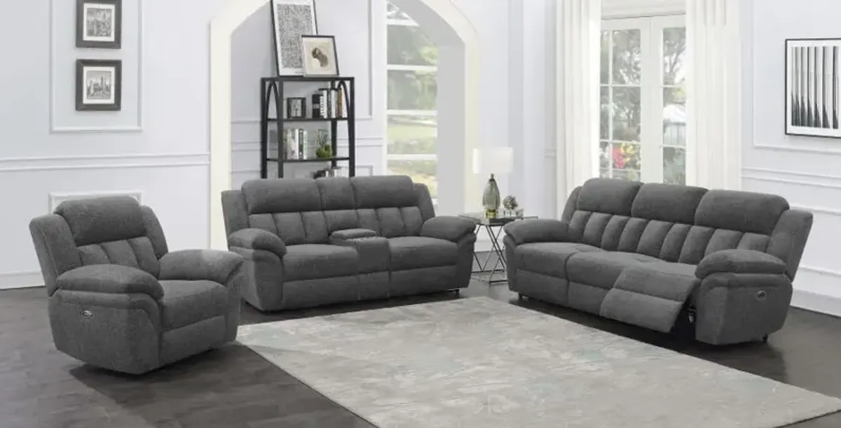 Bahrain Upholstered Power Loveseat with Console Charcoal