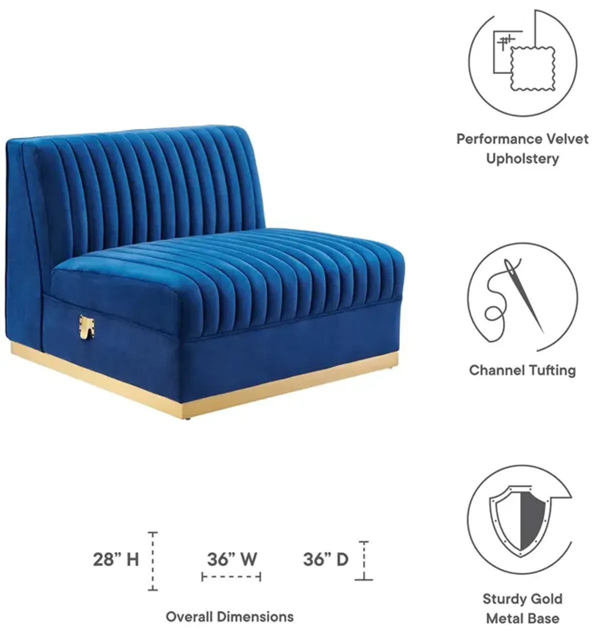 Sanguine Channel Tufted Performance Velvet Modular Sectional Armless Chair