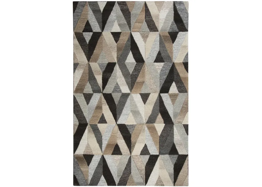 Suffolk Gray/Natural Geometric Wool 9'x12' Rectangle Rug