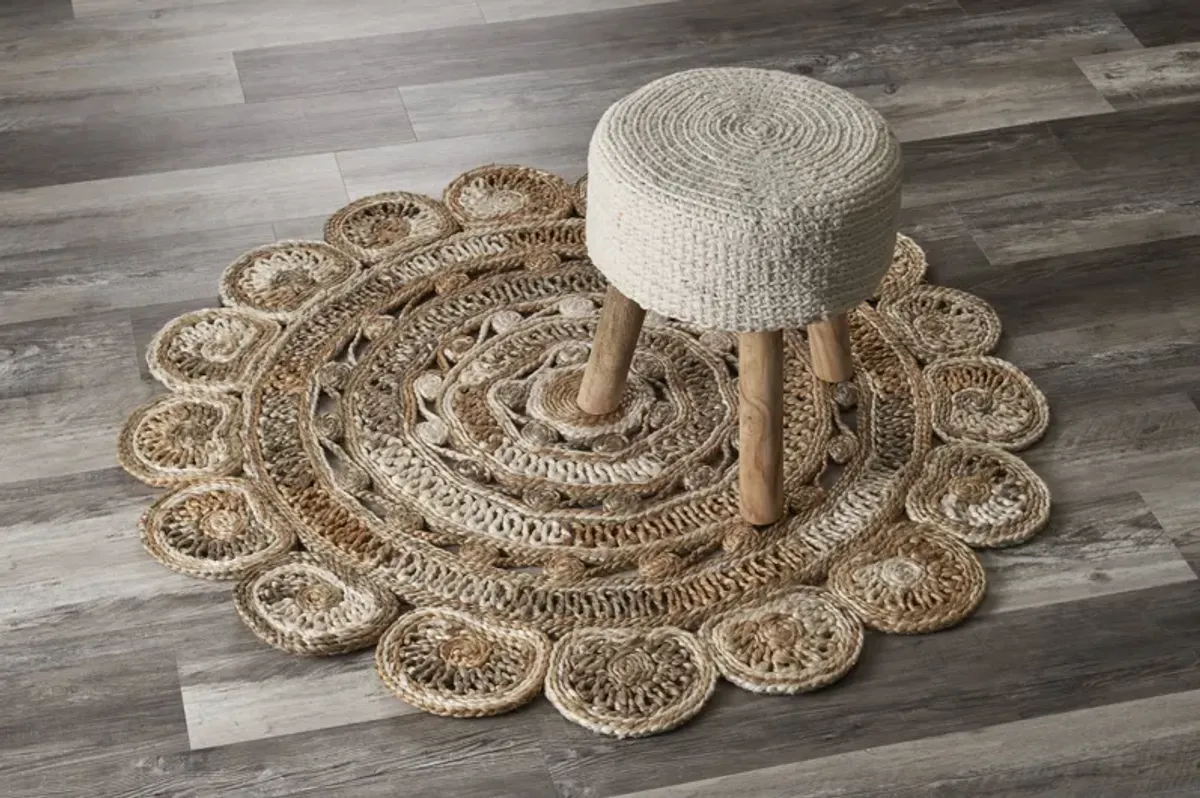 Nature Brown/ Ivory Braided Geometric Organic Jute Indoor Round Area Rug 7'6"