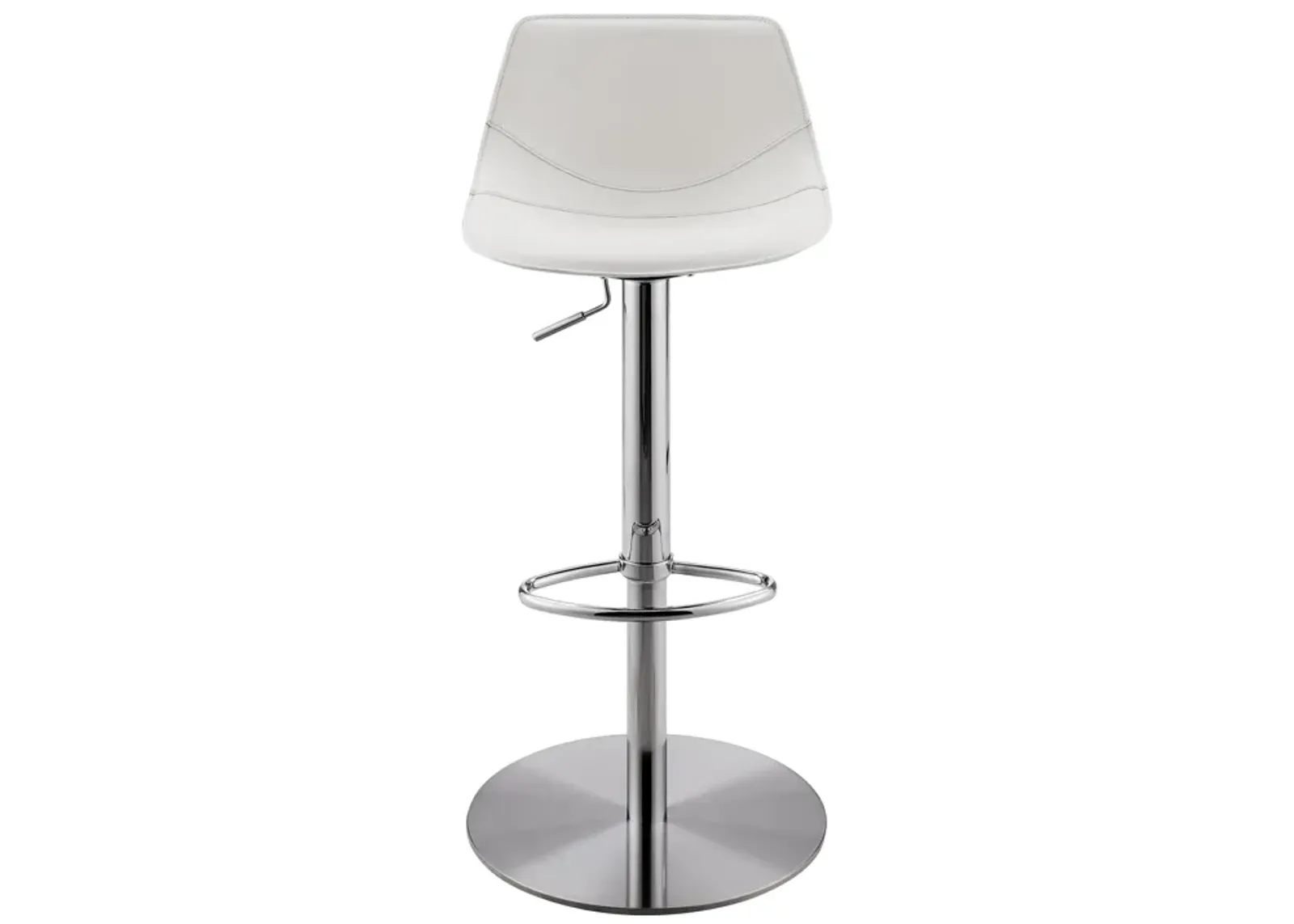 Rudy Adjustable Swivel Bar/Counter Stool in White with Brushed Stainless Steel Base