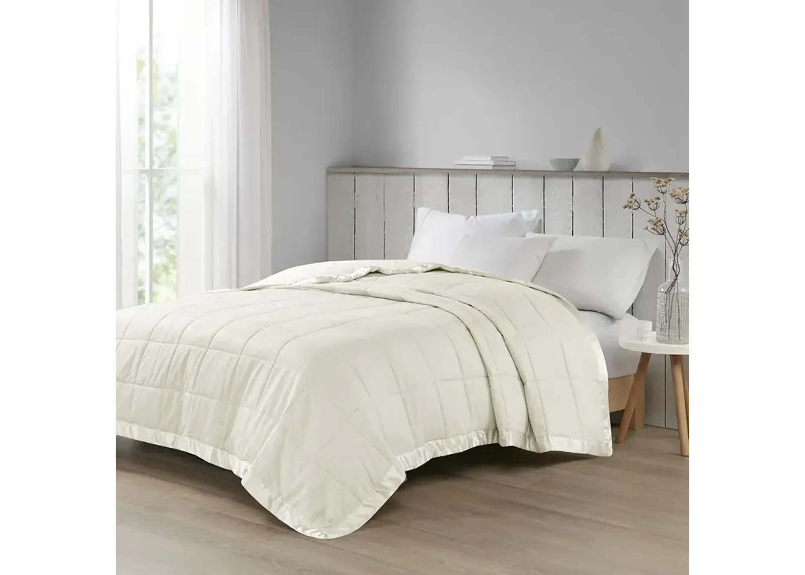 Madison Park Cambria Ivory Oversized Down Alternative Blanket with Satin Trim