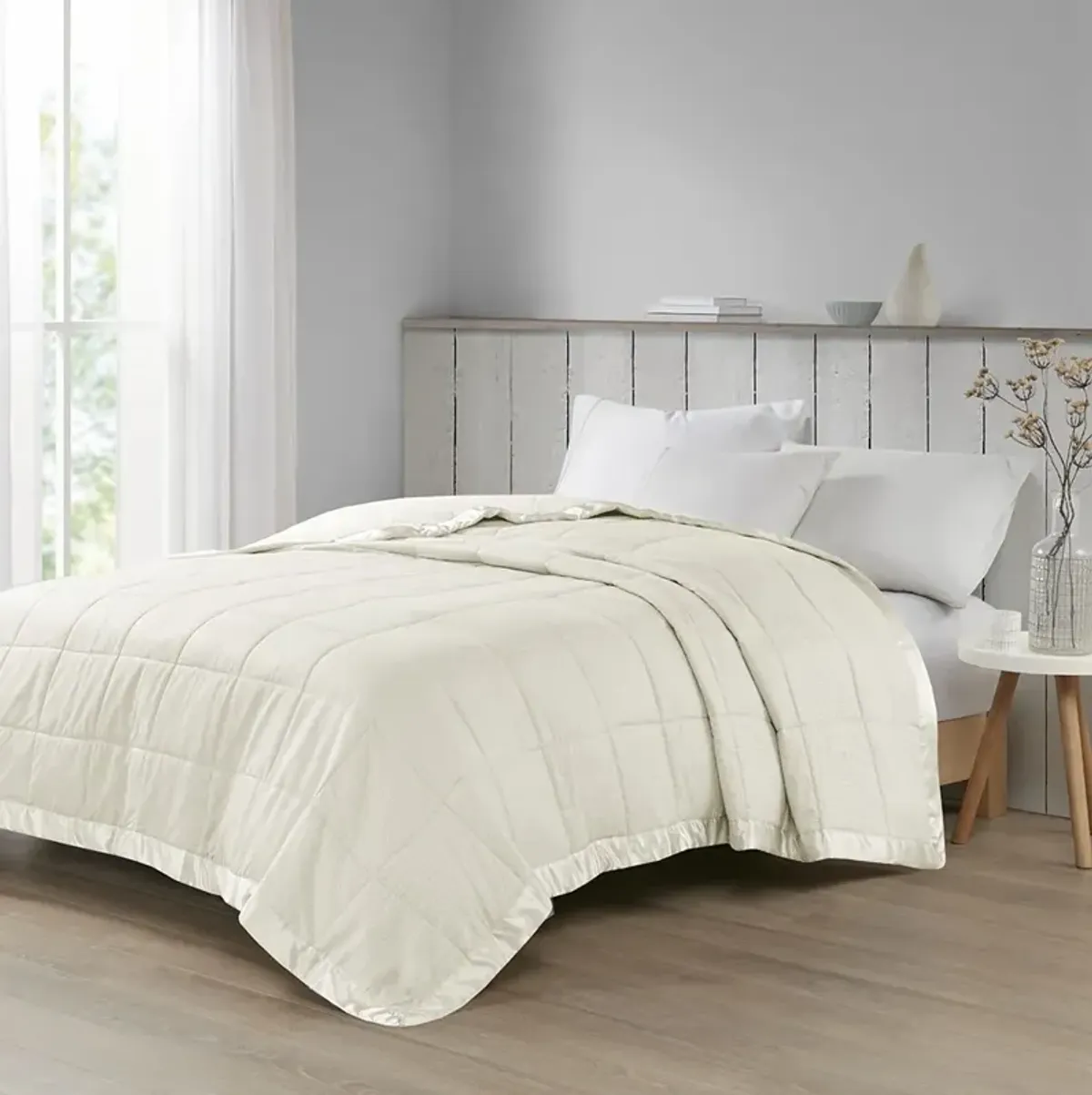 Madison Park Cambria Ivory Oversized Down Alternative Blanket with Satin Trim