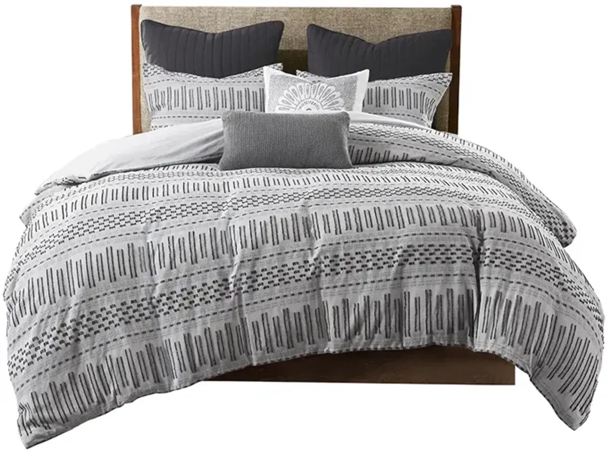 INK+IVY Rhea Grey/Black Cotton Jacquard Duvet Cover Mini Set