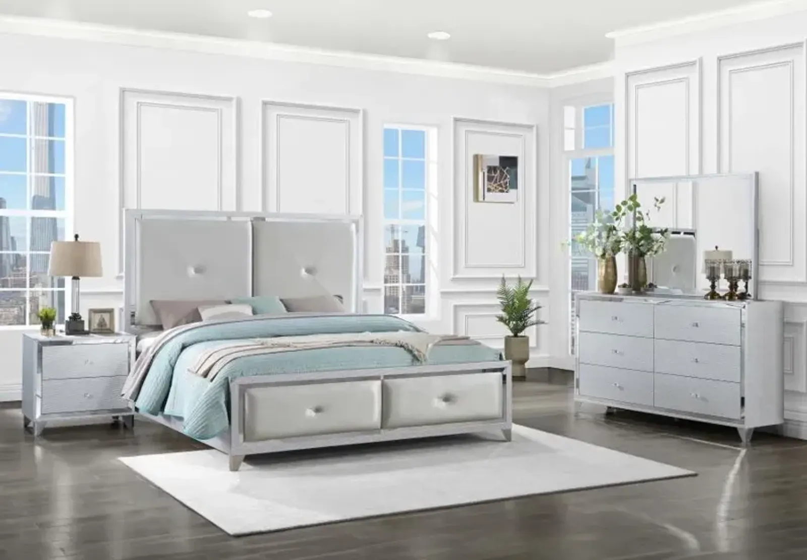 Larue 4-piece Tufted Eastern King Bedroom Set Silver