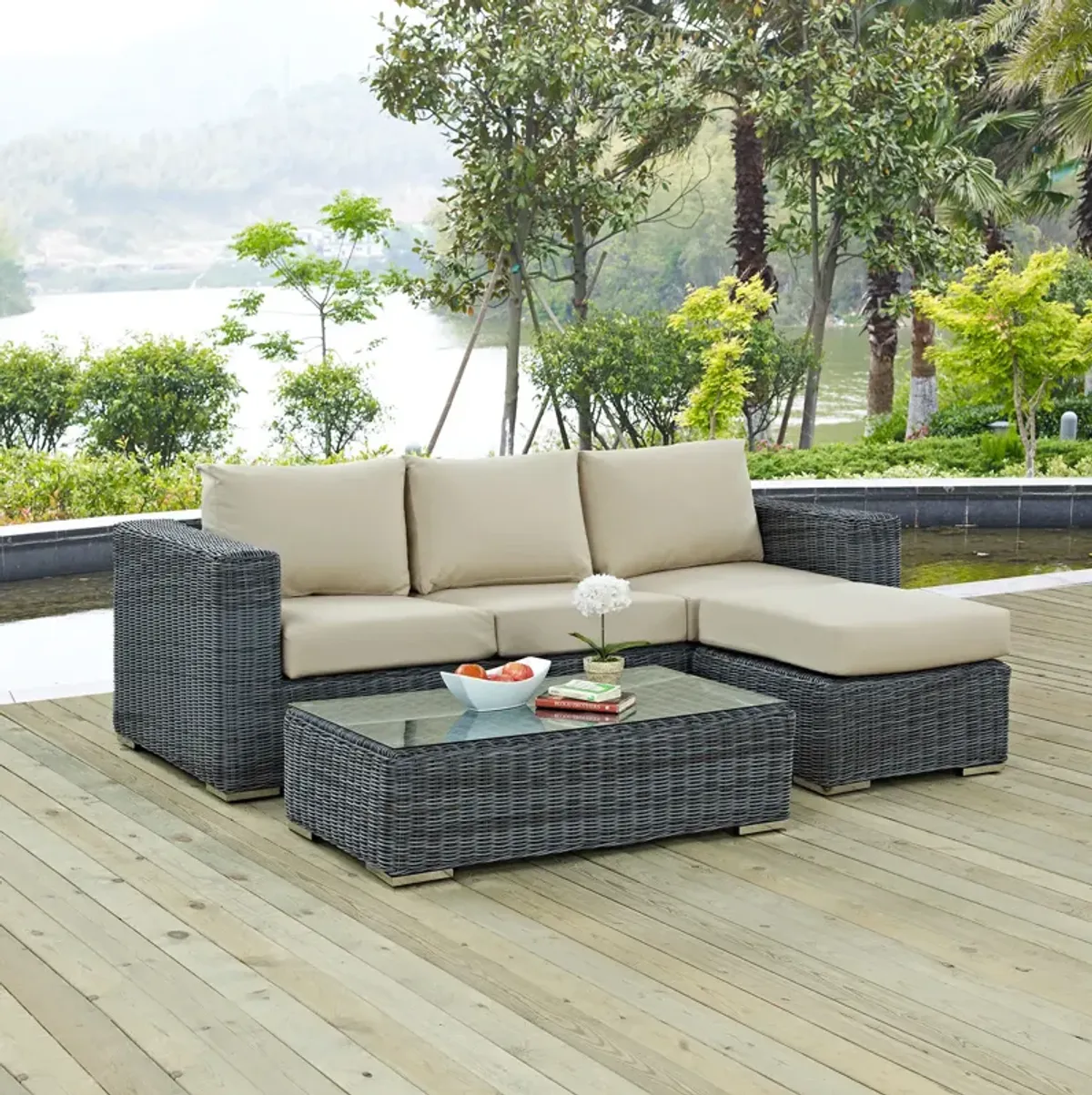 Summon 3 Piece Outdoor Patio Sunbrella® Sectional Set