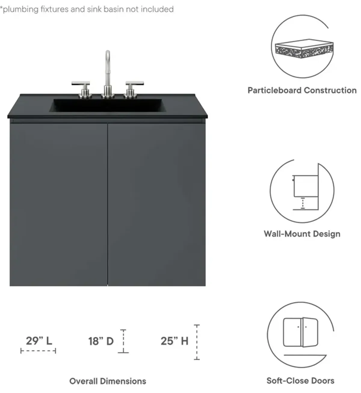 Vitality 30" Wall-Mount Bathroom Vanity (Sink Basin Not Included)