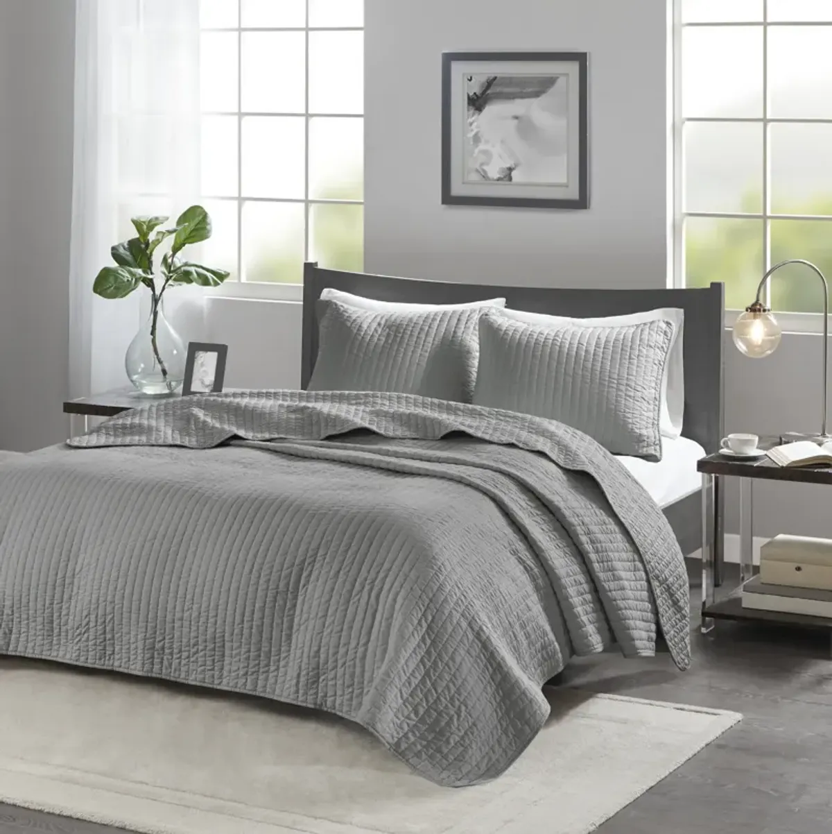 Madison Park Keaton Grey 2 Piece Quilt Set