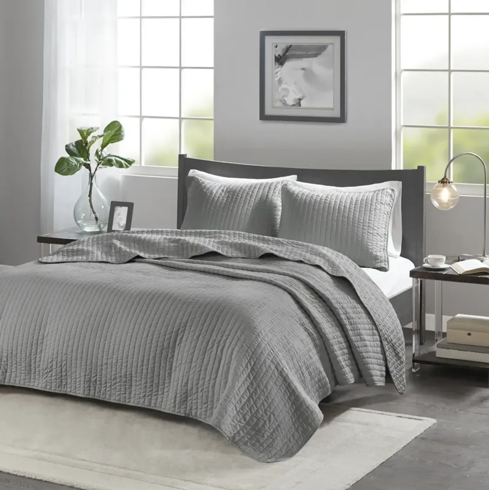 Madison Park Keaton Grey 2 Piece Quilt Set