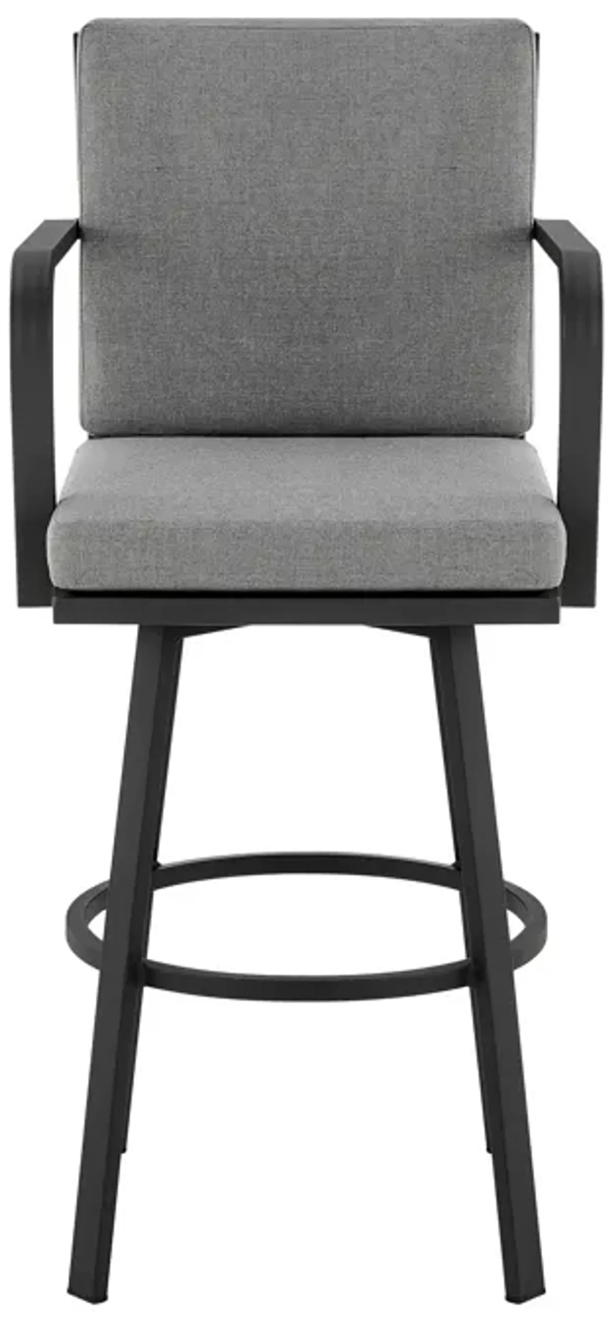 Don 30" Outdoor Patio Swivel Bar Stool in Black Aluminum with Gray Cushions