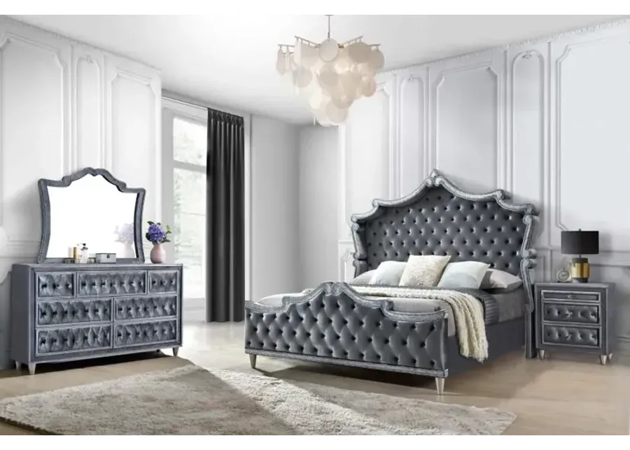 Antonella 4-Piece Eastern King Upholstered Tufted Bedroom Set Grey