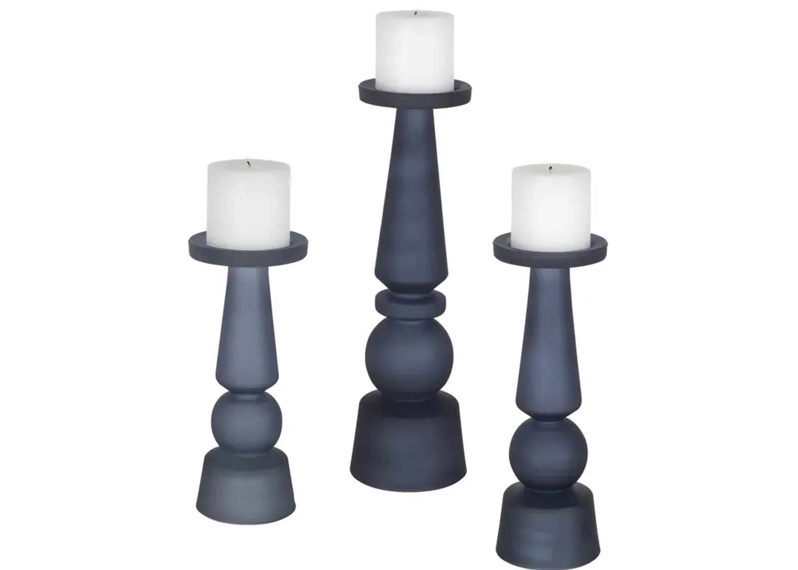 Cassiopeia Blue Glass Candleholders, S/3