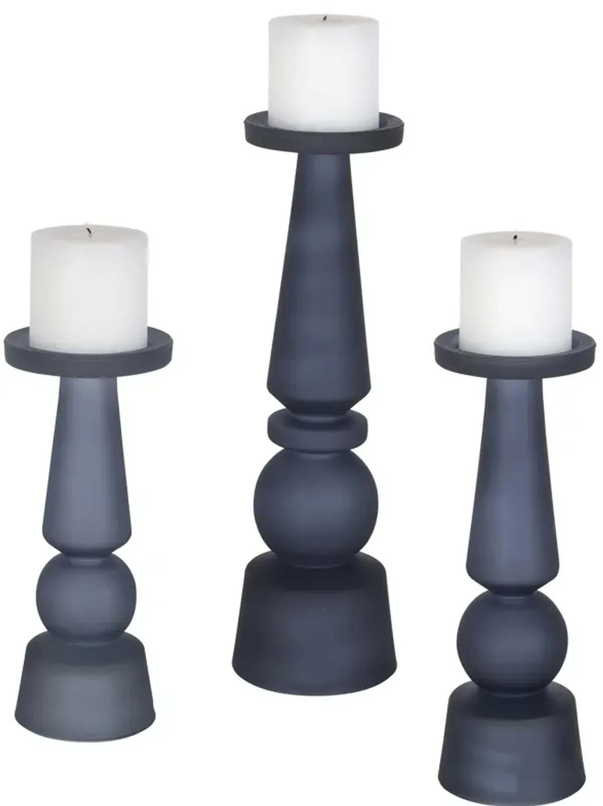 Cassiopeia Blue Glass Candleholders, S/3