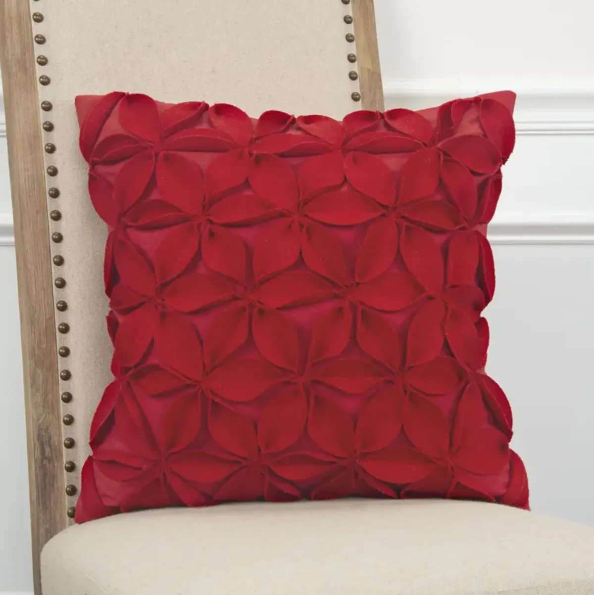 Solid Botanical Petals Red Pillow