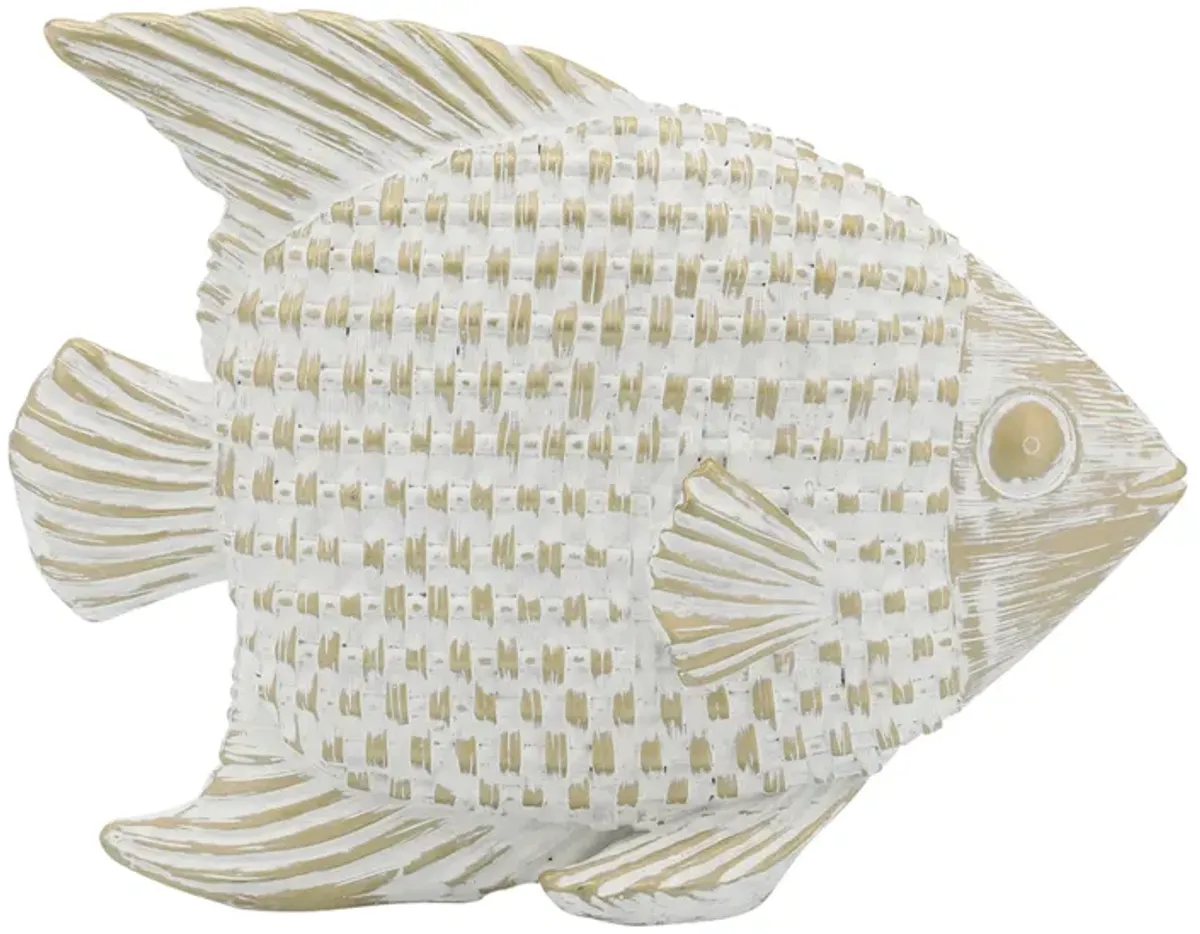 Ceramic,7"h,standing Fish Deco,wht/gld