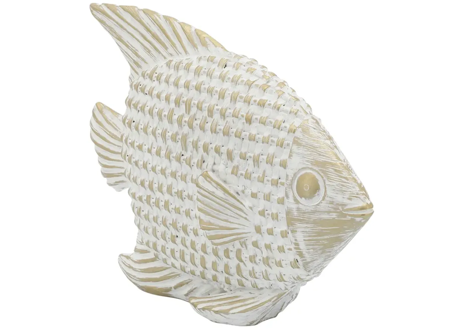 Ceramic,7"h,standing Fish Deco,wht/gld