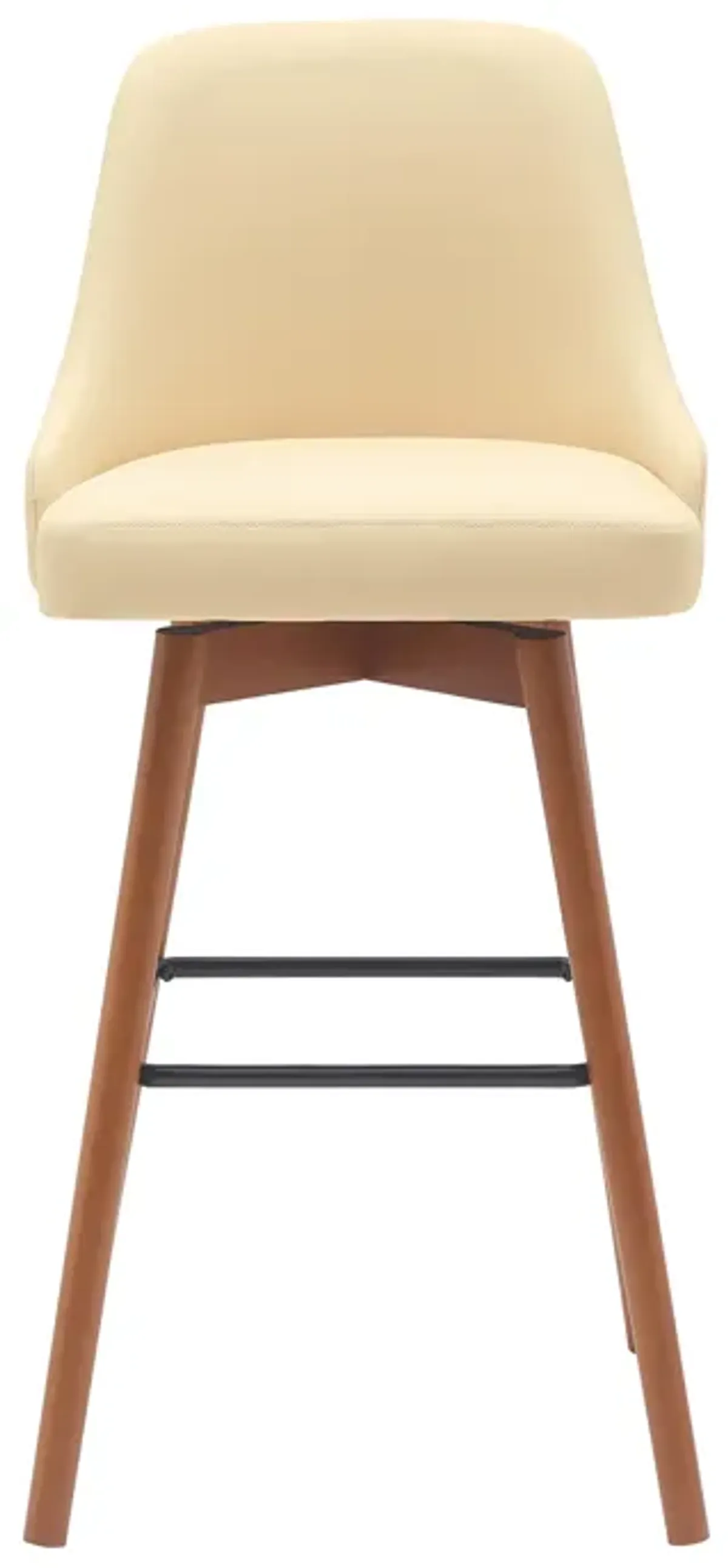 Sicily 30" Swivel Walnut Wood Bar Stool in Cream Faux Leather