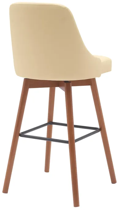 Sicily 30" Swivel Walnut Wood Bar Stool in Cream Faux Leather