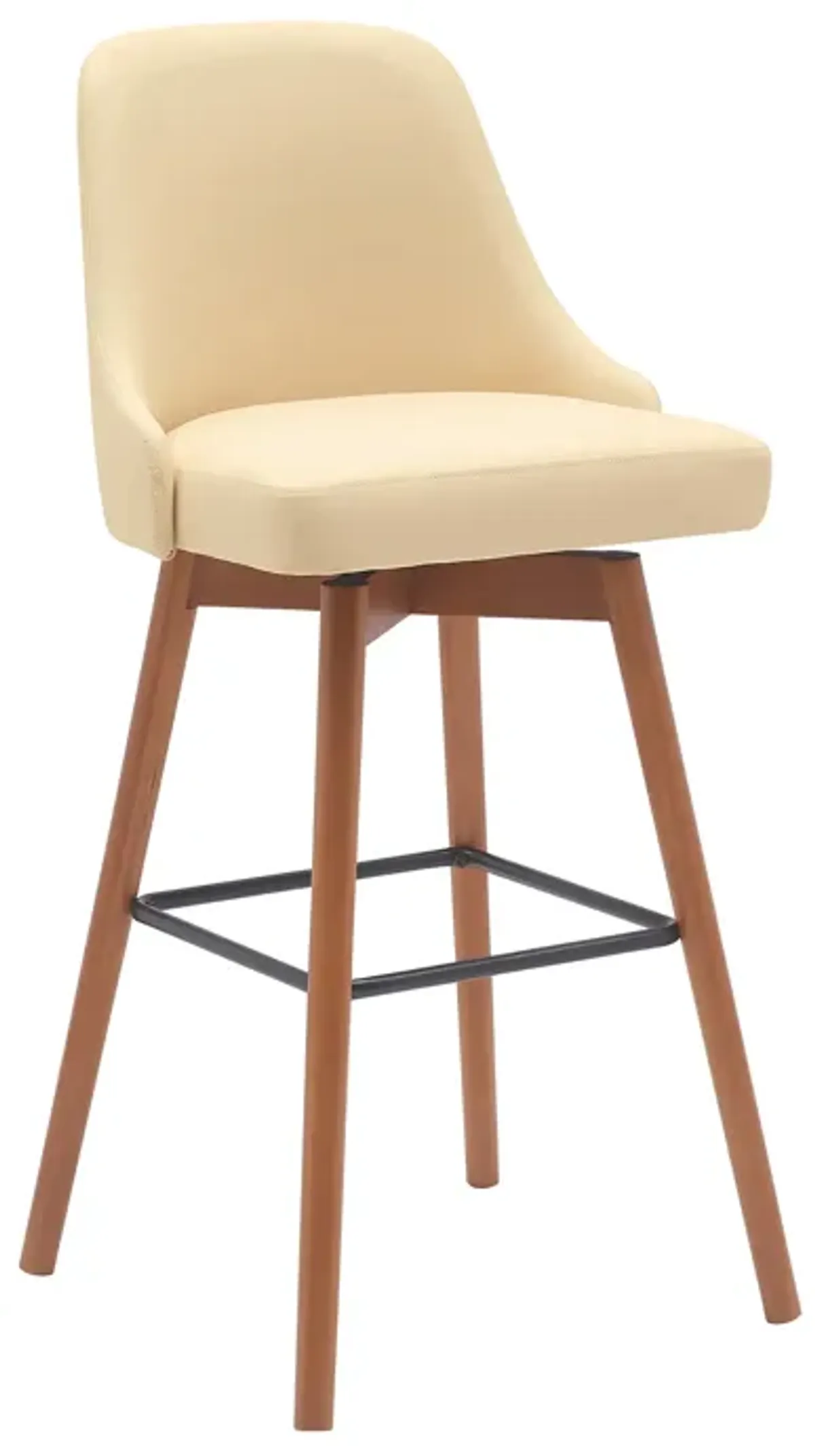 Sicily 30" Swivel Walnut Wood Bar Stool in Cream Faux Leather