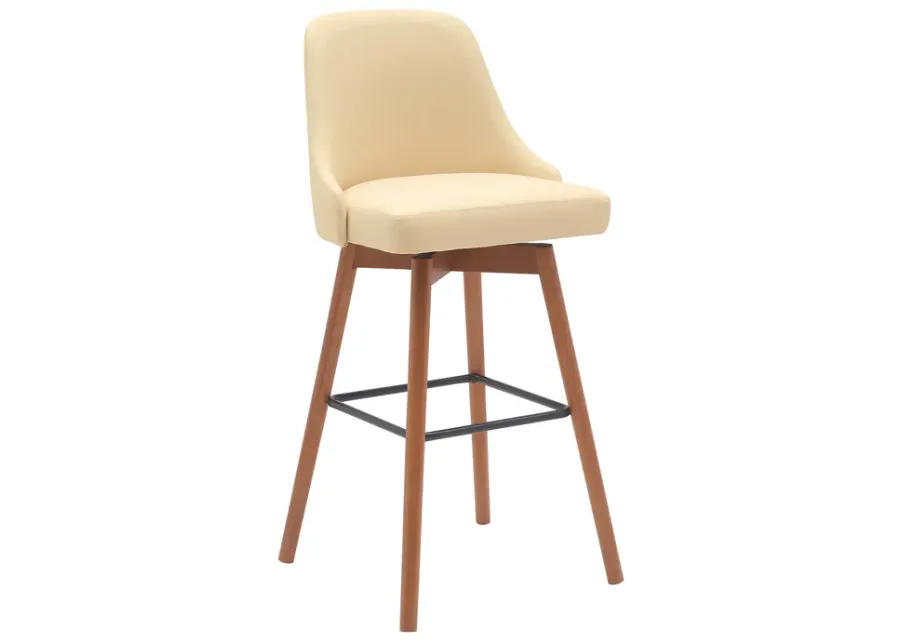 Sicily 30" Swivel Walnut Wood Bar Stool in Cream Faux Leather