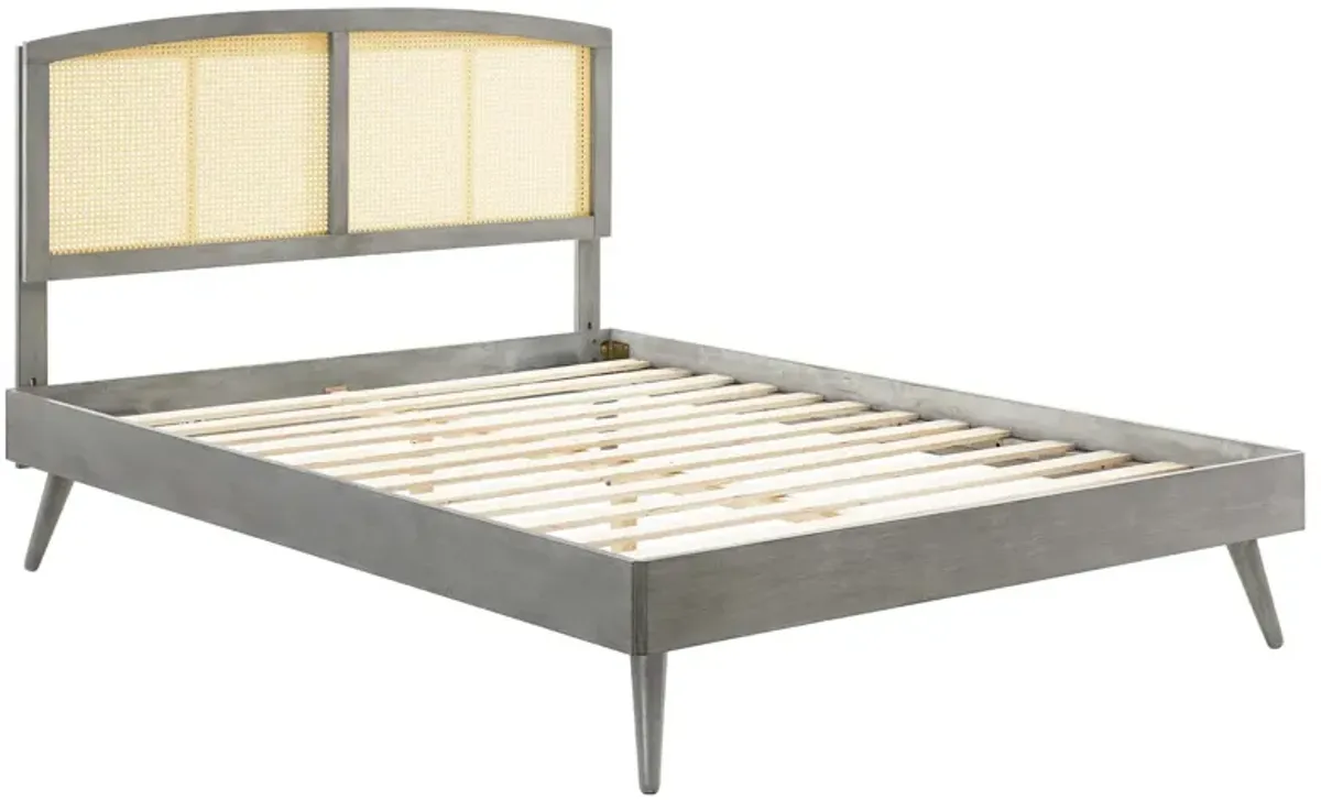 Sierra Cane and Wood Full Platform Bed With Splayed Legs