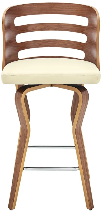 Verne 26" Swivel Cream Faux Leather and Walnut Wood Bar Stool