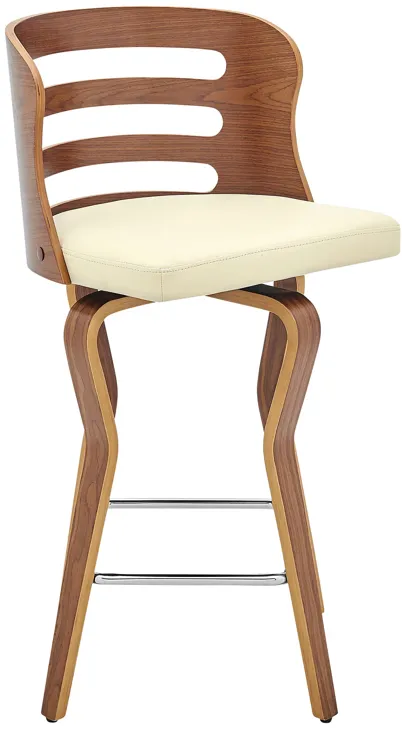 Verne 26" Swivel Cream Faux Leather and Walnut Wood Bar Stool