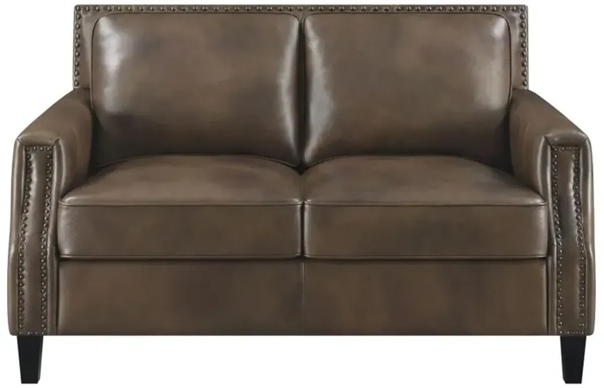 Leaton Upholstered Recessed Arms Loveseat Brown Sugar