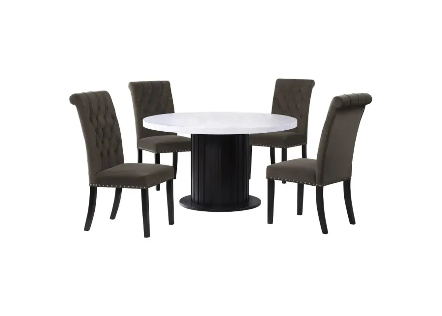 Sherry 5-piece Round Dining Set with Brown Velvet Chairs