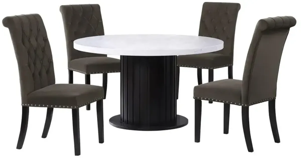 Sherry 5-piece Round Dining Set with Brown Velvet Chairs