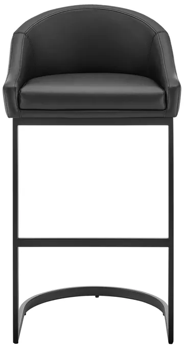 Atherik Bar Stool in Black Metal with Black Faux Leather