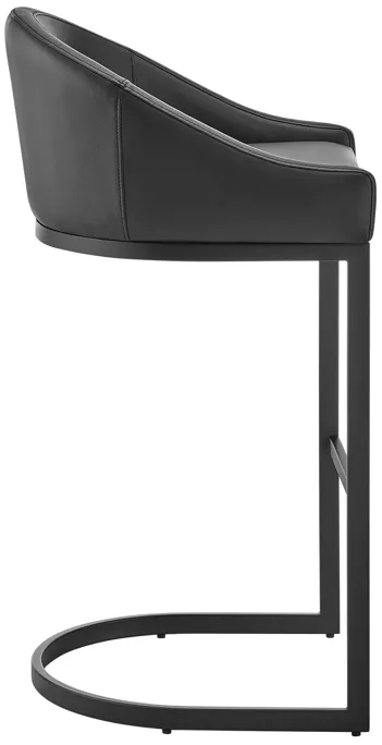 Atherik Bar Stool in Black Metal with Black Faux Leather