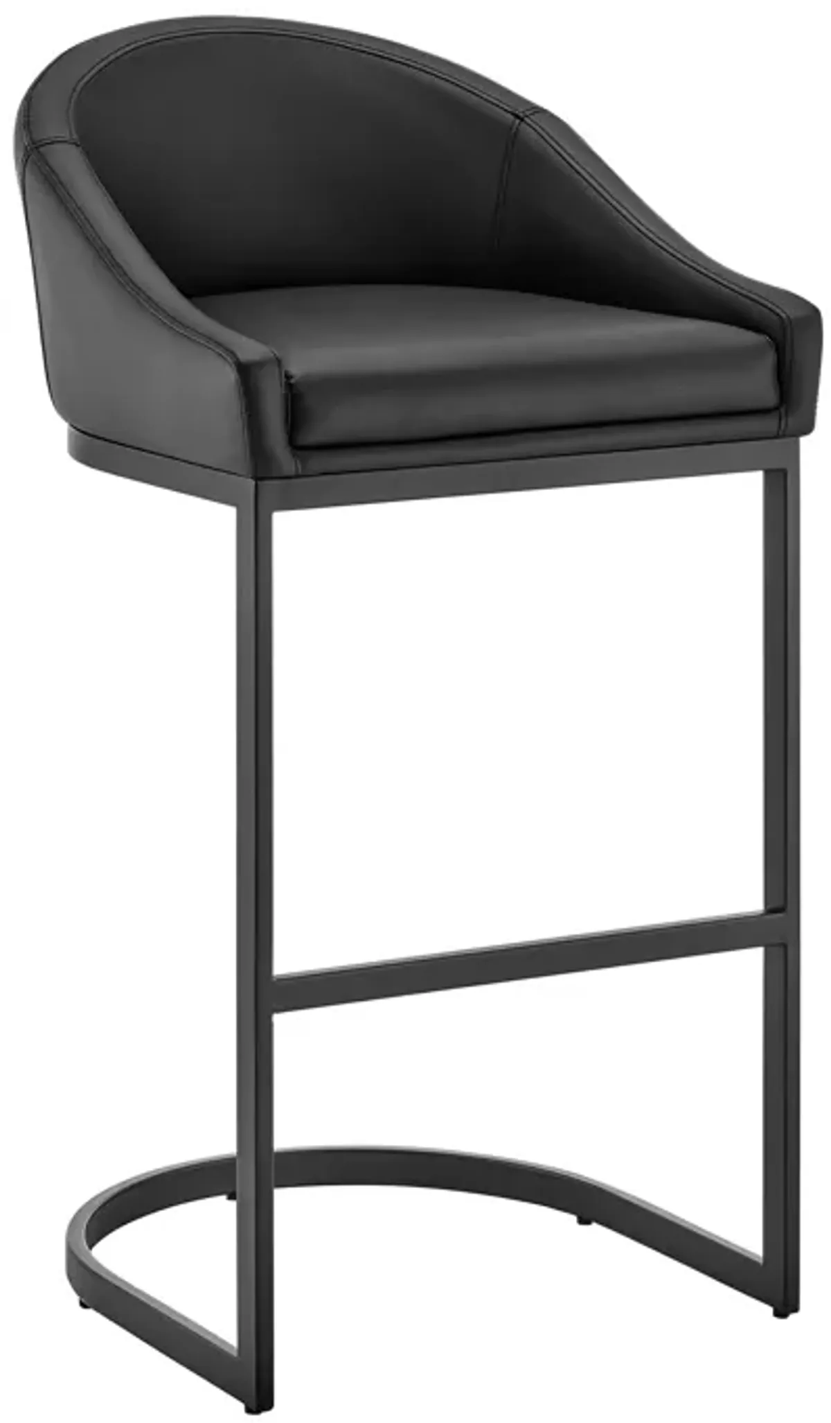 Atherik Bar Stool in Black Metal with Black Faux Leather