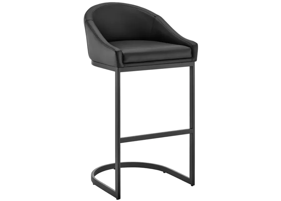 Atherik Bar Stool in Black Metal with Black Faux Leather