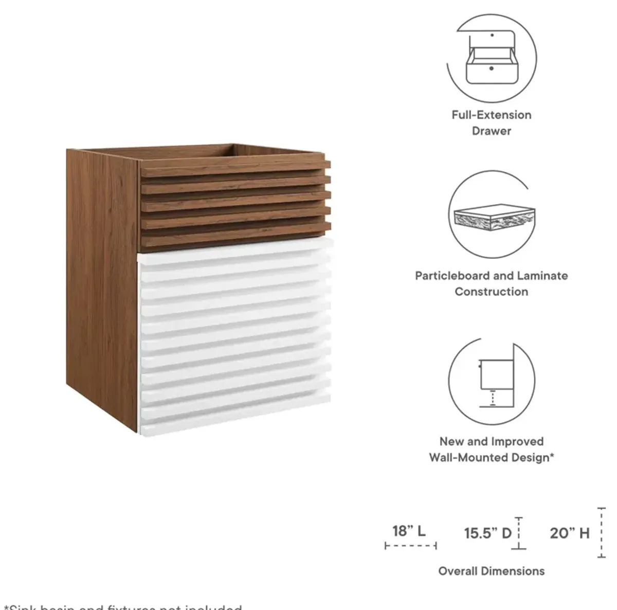 Render 18" Wall-Mount Bathroom Vanity Cabinet (Sink Basin Not Included)