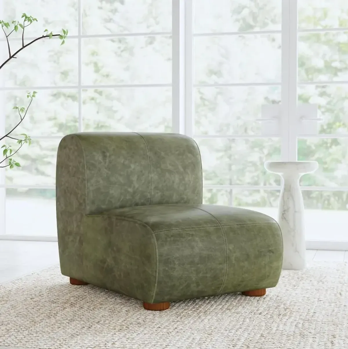 Arcadia Accent Chair Green Leather