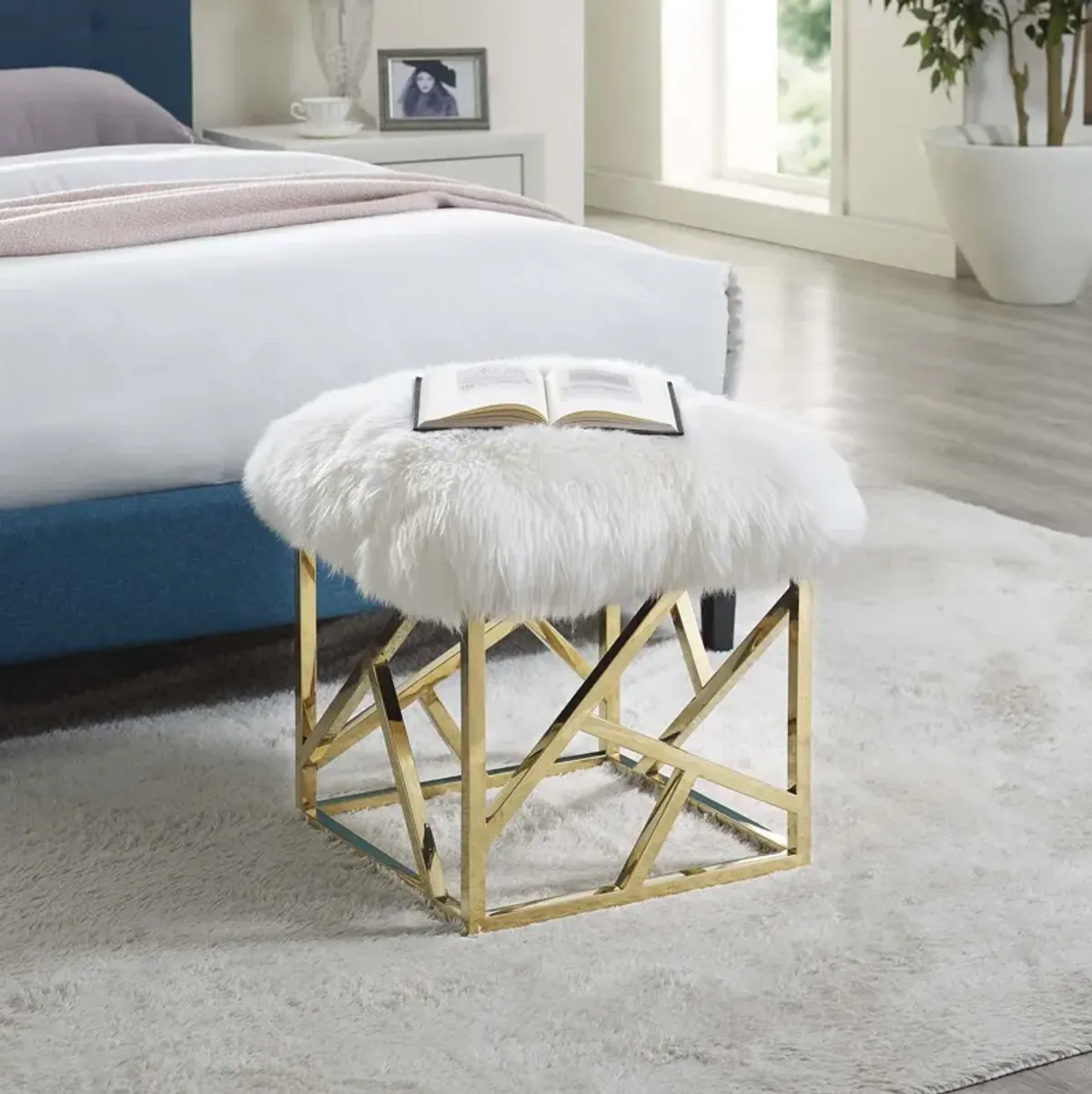 Intersperse Sheepskin Ottoman