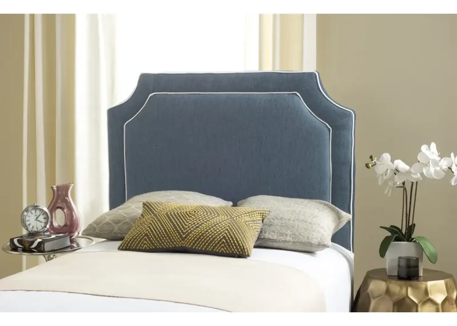 Dane Denim Blue & White Piping Headboard