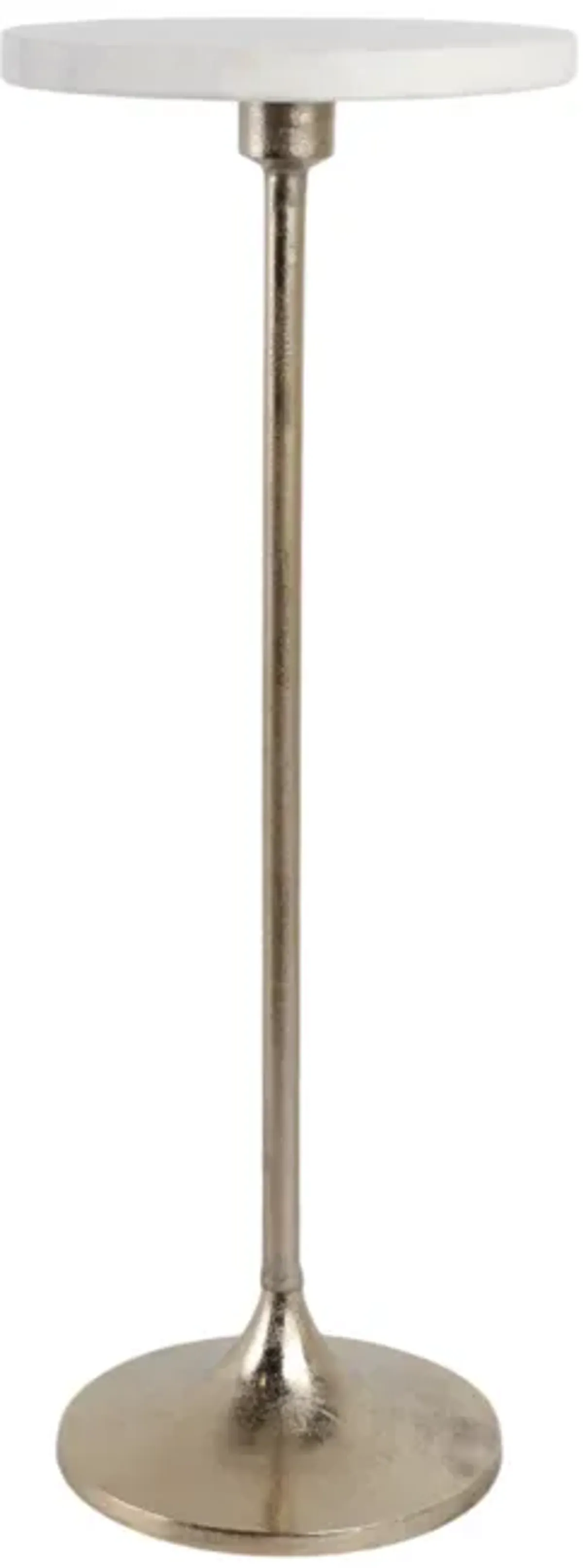 27x10" Marble Top Drink Table, White/gold