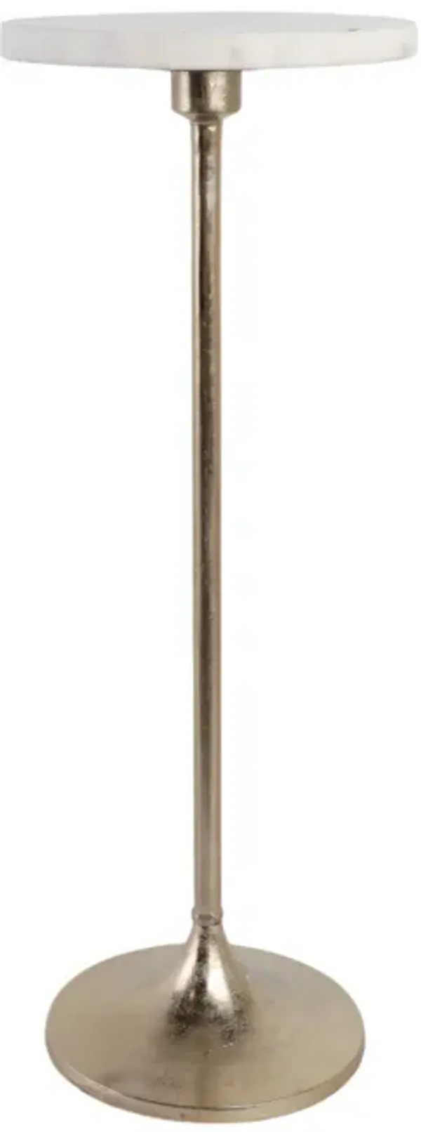 27x10" Marble Top Drink Table, White/gold