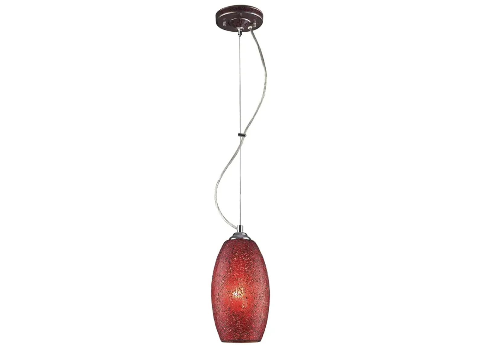 BELLISIMO COLLECTION 1-LIGHT PENDANT in SATIN SILVER with A RED CRACKLED GLASS