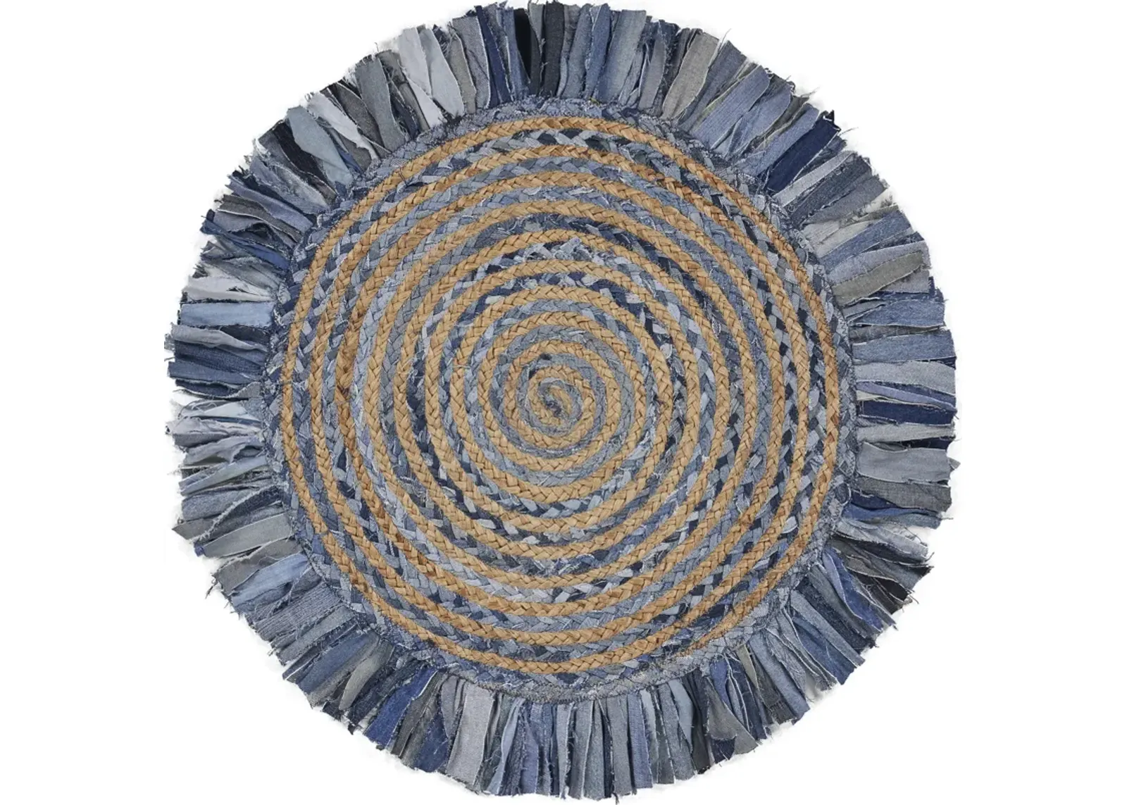 Nature Denim Blue Braided Chindi Cotton Blend Indoor Round Area Rug 5'6"