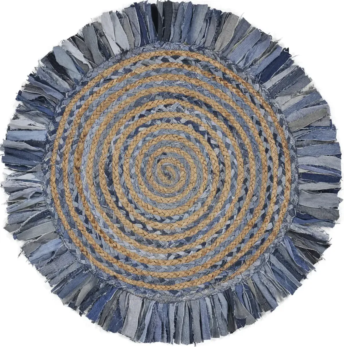 Nature Denim Blue Braided Chindi Cotton Blend Indoor Round Area Rug 5'6"